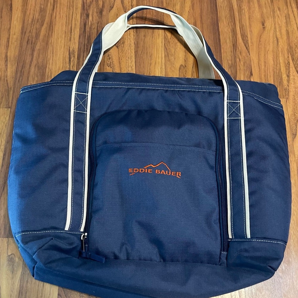 Eddie Bauer Insulated Tote Bag Navy Blue Canvas Large Cooler Beach Picnic Bag